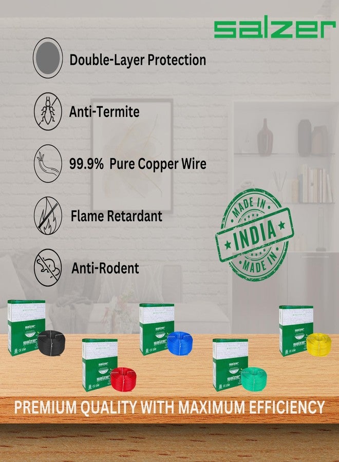 سالزير سلك بناء سالزر المقاوم للهب 1.5 مم مربع - نحاس نقي بنسبة 99.997%، عزل PVC بجهد 1100 فولت، معتمد من ISI - لفة بطول 90 متر (أخضر) - Image 3